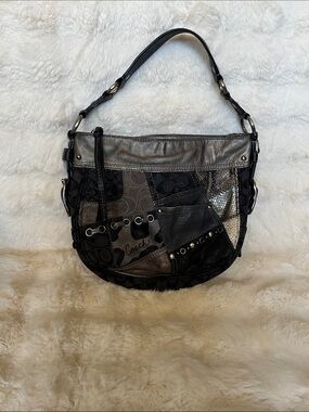 Coach Patchwork Hobo Shoulder Bag in Black and Gray